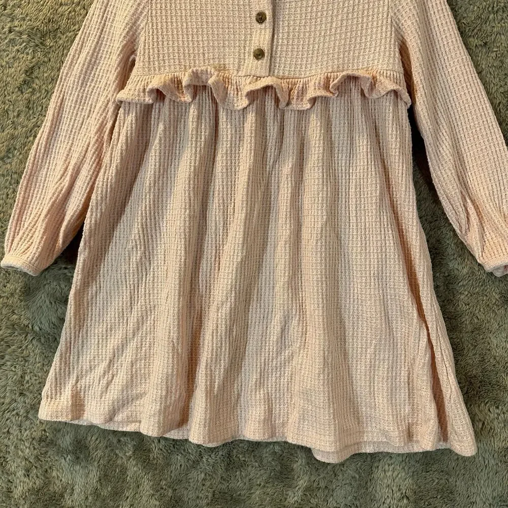 Old Navy Pink Waffle Knit Ruffle Dress Long Sleeve Toddler Girls 4T